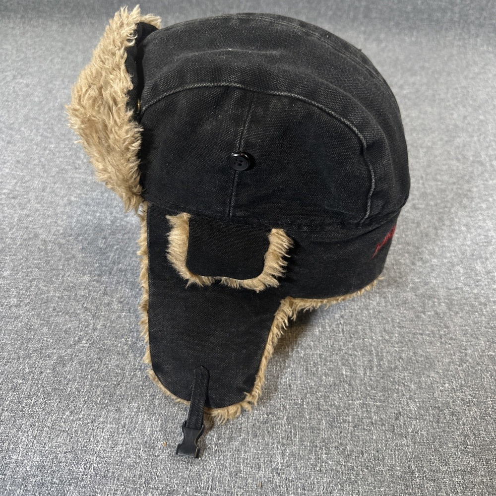 Tough Duck Trapper Hat Black Faux Fur Ear Flap Winter Hunting Cap Large